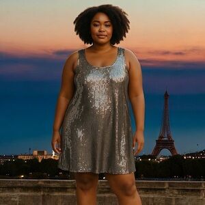 Say What? Silver Sleeveless Scoop Neck Mini Dress